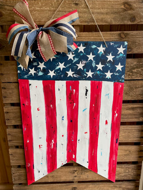 Patriotic Palette Knife Painted Flag Door Hanger