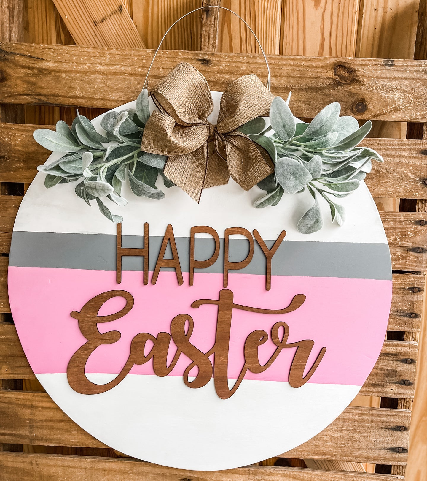 Happy Easter Doorhanger Striped with Greenery