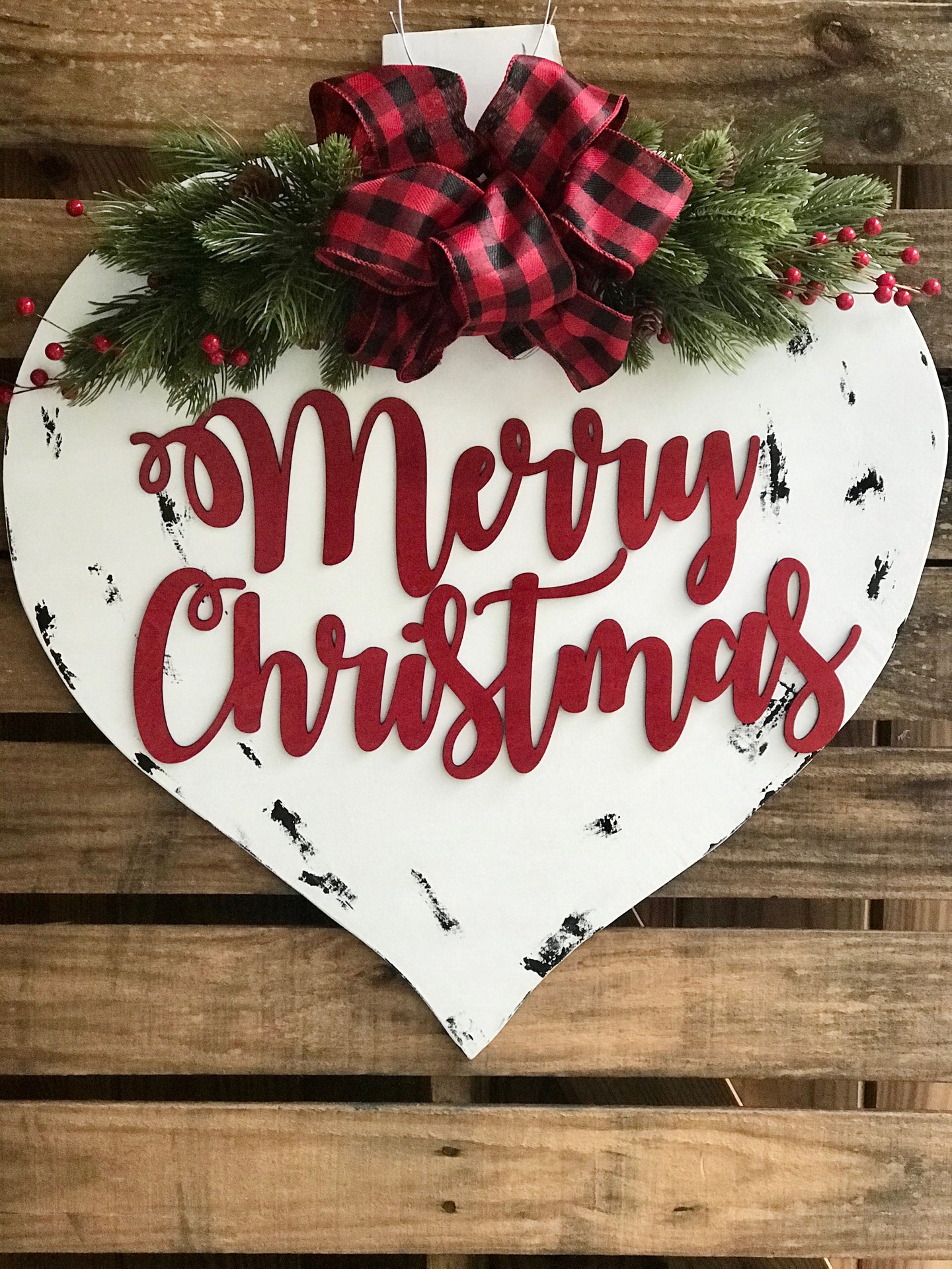 Merry Christmas Door Hanger with Greenery