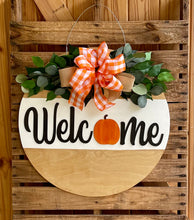 Load image into Gallery viewer, Welcome with a pumpkin Door Hanger