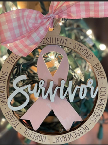 Breast Cancer Ribbon Christmas Ornaments