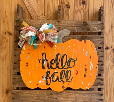 Orange Palette Knife Pumpkin Door Hanger